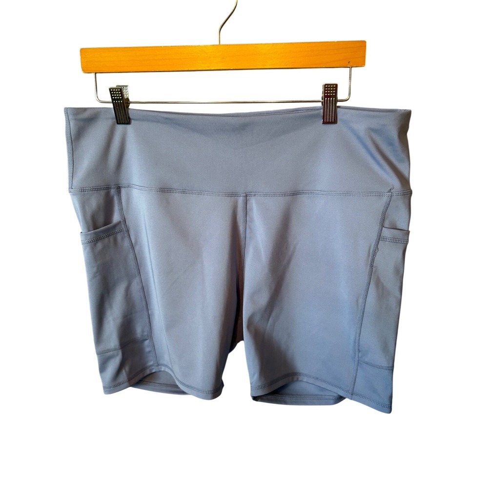 Stretchtherules Womens XL High Waisted Biker Shorts Blue Gray Athletic Pockets
